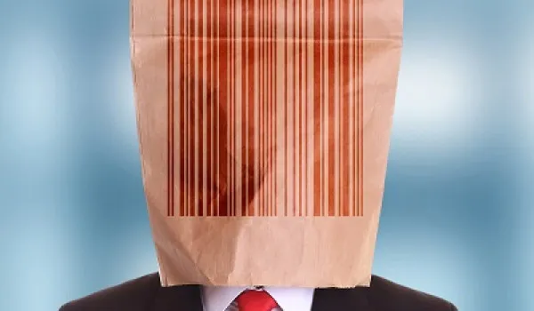 barcode bag on head man