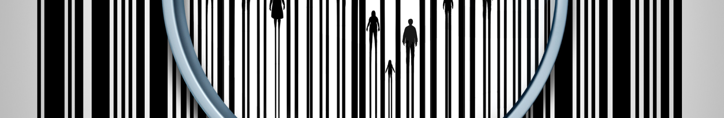 barcode with magnifying glass showing people