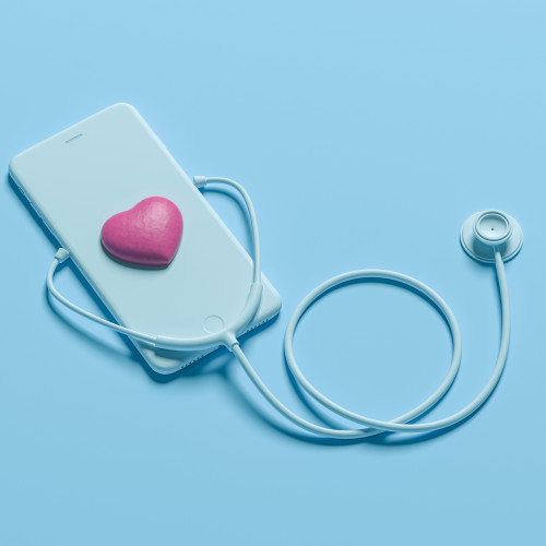 phone with stethoscope and heart